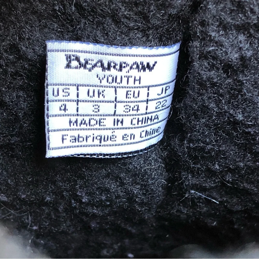 Bear Paw Women's Suede Knit Sheepskin Mid Calf Boots Boshie Size 4 Youth Black.